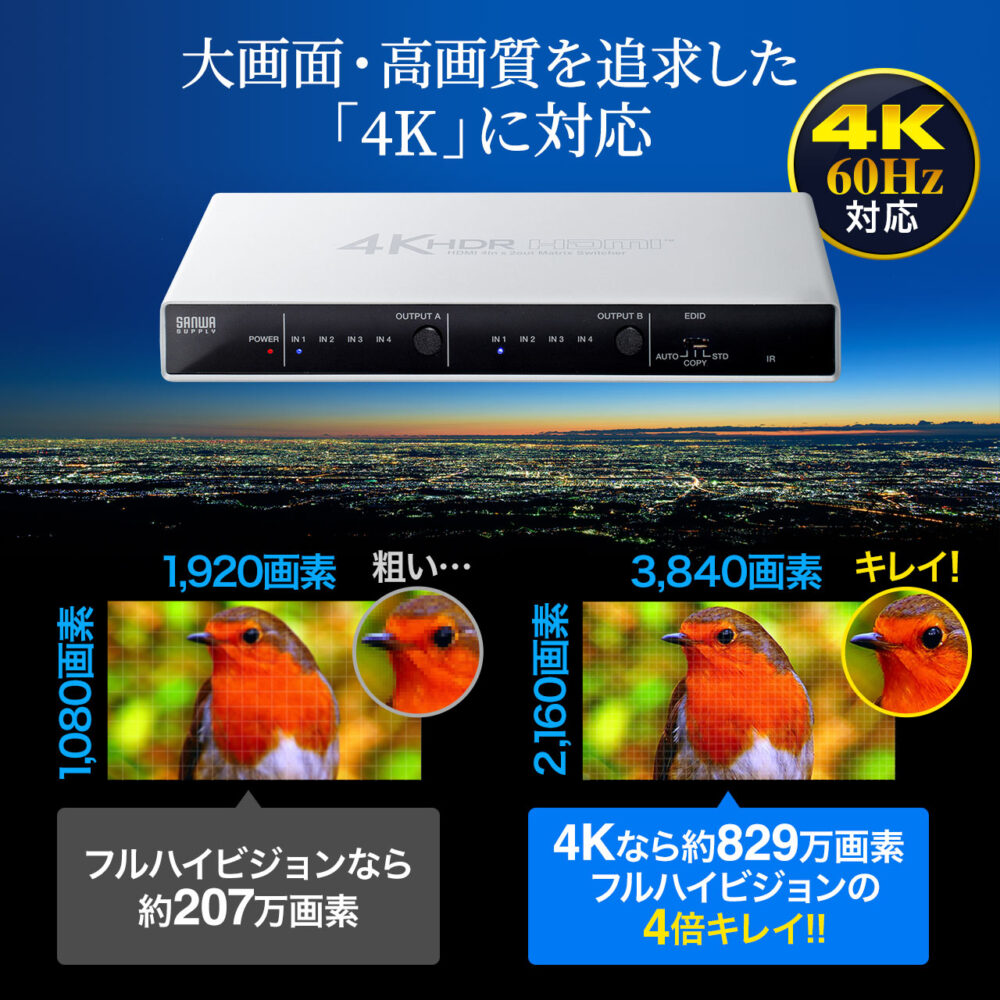 HDMI 切替器 4K 60Hz マトリックス機能 リモコン 4入力2出力 HDR HDCP2.2 光デジタル マトリクス PS5 PS4 Nintendo Switch - 画像 (9)