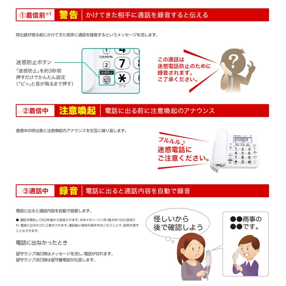 子機2台付き(全台増設済み) VE-GD27DL パナソニック デジタル電話機 振り込め詐欺撃退シール付き 迷惑電話対策　VE-GD27DW相当品 - 画像 (3)