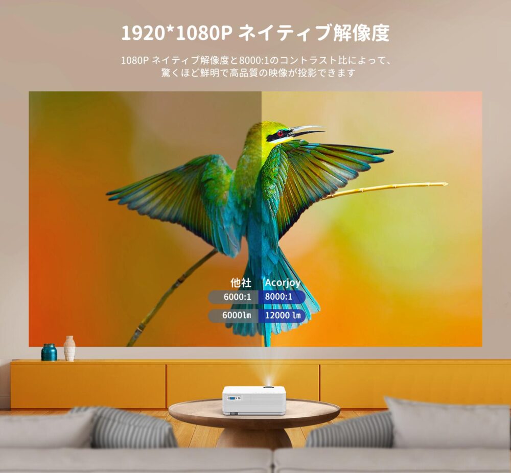 12000lm 1080pフルHD プロジェクター 小型 4K対応 台形補正 5G WiFi & Bluetooth5.2対応 250"大画面 ズーム機能 天井 投影 TV Stick/HDMI/X-Box/Laptop/iPhone/ゲーム機 - 画像 (2)