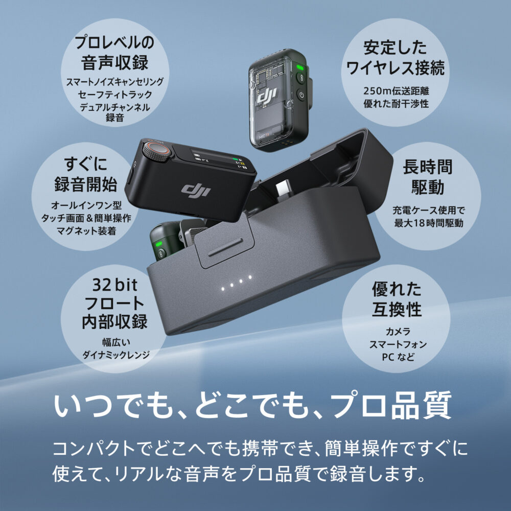 ピンマイク ワイヤレス 無線 風防 DJI MIC 2 ( トランスミッター2台 レシーバー1台 充電ケース付き ) ラベリアマイク DJI MIC2 ワイヤレスマイク 1V2コンボ バッテリー駆動 最大18時間 高音質 ノイズキャンセリング Vlog ライブ配信 オンライン セミナー 会議 - 画像 (2)